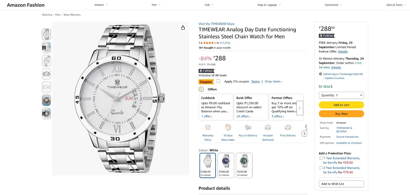 An Amazon product page before dark mode